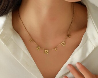 Personalized 14K Gold Plated Name Necklace, Initial Letter Jewelry