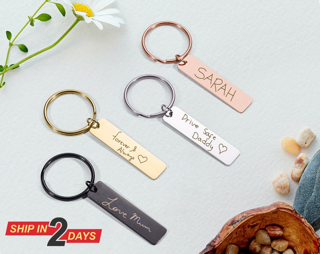 Annotation Keychain Personalized Handwriting Keychain, Engraved Stainless Steel Keepsake ...