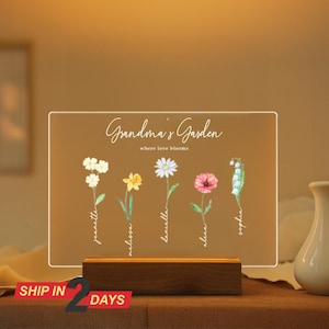 Personalized Night Lamp, Grandma's or Mum's Garden, Custom Flowers Acrylic Stand, Best Mum Gift, Mom Gift Idea, 2024, Mother's Day Gift