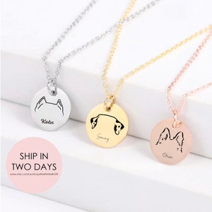 Personalized Pet Ear Necklace, Custom Engraved Stainless Steel Dog Cat Pendant