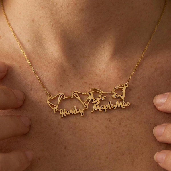 Custom Pet Ear Name Necklace, Personalized Gold Memorial Jewelry for Animal Lovers
