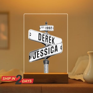 Personalized Street Sign Night Light, Custom Spotify Acrylic Lamp, Couple Name Decor, Anniversary Gift