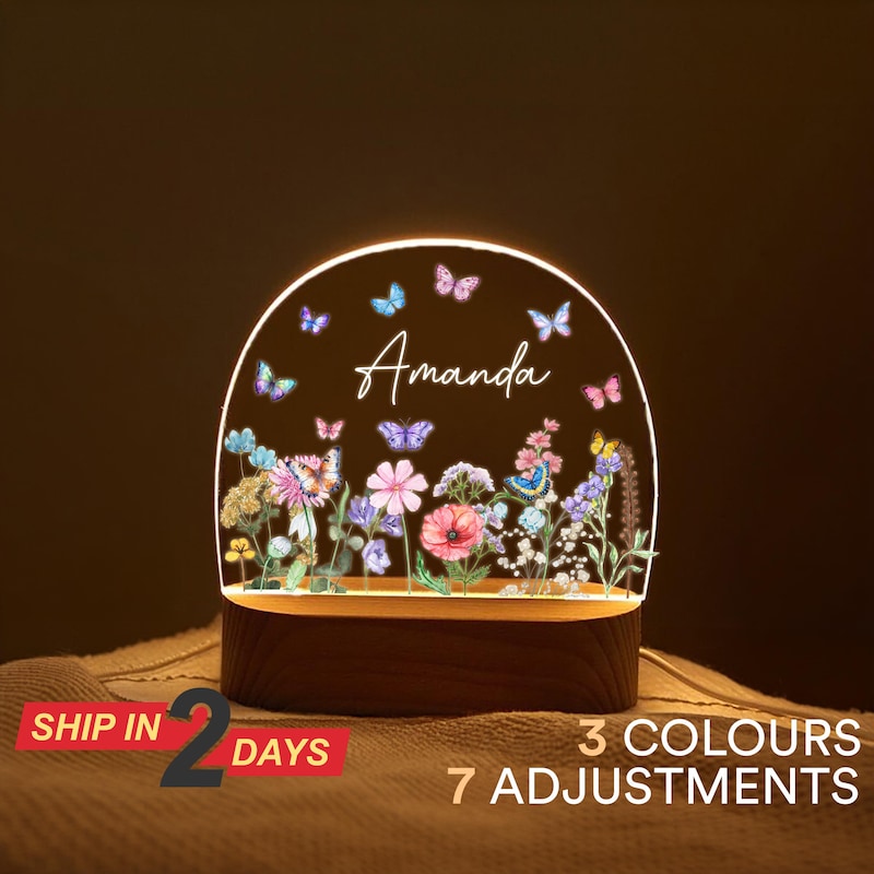 Personalisiertes Nachtlicht mit Namen, Süßes Schmetterlingsblumen-Nachtlicht, personalisiertes Nachtlicht, personalisiertes Nachtlicht, Namensnachtlicht, Geschenk für Kinder