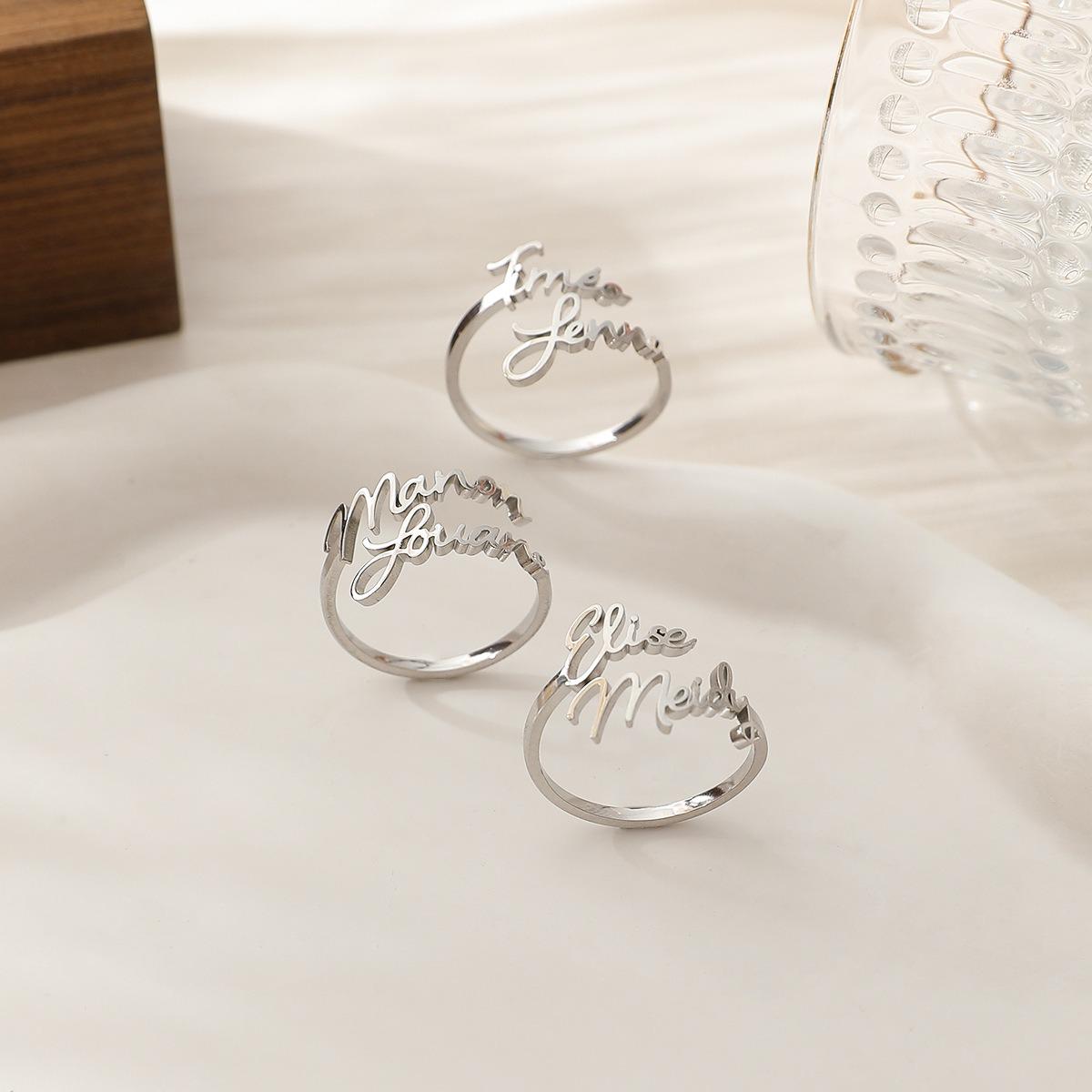 Dual Name Rings Personalized Stainless Steel Double Name Ring, Custom Engraved Jewelry ...