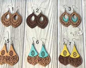 Lightweight Geometric Wooden Earrings, Mandala Wood Earrings, Wood Earrings, Boho wood earrings, Small wooden,