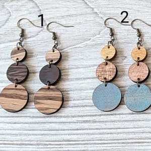 Round Dangle Wood Earrings, Circle Wood Earrings, Wooden Earrings, Earrings, Mandala Earrings, Boho earrings