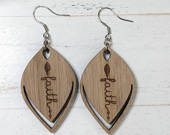 Faith Wooden Earrings // Teardrop Faith // Encourage Earrings // Love Wood Earrings // Hope Wood Earrings + Faith, Love, Hope Wood Earrings
