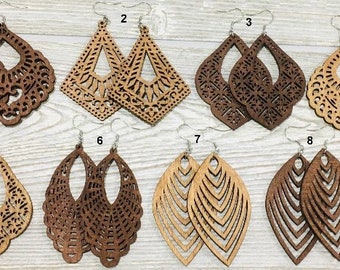 Wooden Earrings Feather Earrings Wood Earrings D59 Lightweight Earrings Statement Earrings Trendy Earrings Dangle Earrings