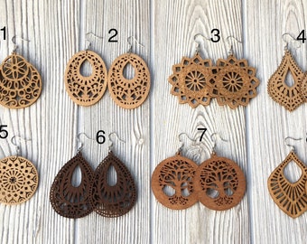 Small Wooden Earrings, Wood Earrings, Dangle wood Earrings, Laser Cut Earrings, Lightweight Earrings, Earrings, Boho Earrings