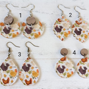 Chicken Acrylic Earrings, Chicken themed earrings, Chicken Lover Acrylic Earrings, Animals Acrylic Earrings, Hen Chicken Acrylic Earrings