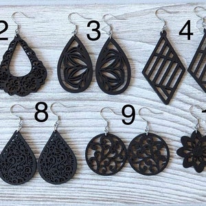 Black Dangle Wooden Earrings, Black Wood Geometric Earrings, Black Wood Earrings, Black Dangle Earrings for Women, Black Statement Earrings