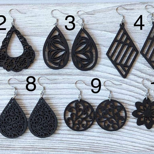 Wood Black Earrings,  Black wood Earrings, Earrings for Women, Black Statement Earrings, Dangle Black Wood earrings, Wood earrings