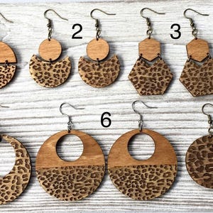 Animal Print Leopard Wooden earrings, Boho Animal Print Dangle Earrings, Leopard Wooden Earrings for Her