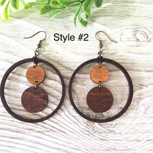Round Geometric Wooden Dangle Earrings, Lightweight Statement Jewelry Wooden Earrings, Natural Wood Circle Earrings for women