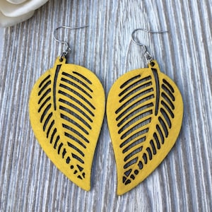 Bohemia Leaf Shape Wood Earrings, Leaves Dangle Earrings, Wooden Earrings for Women