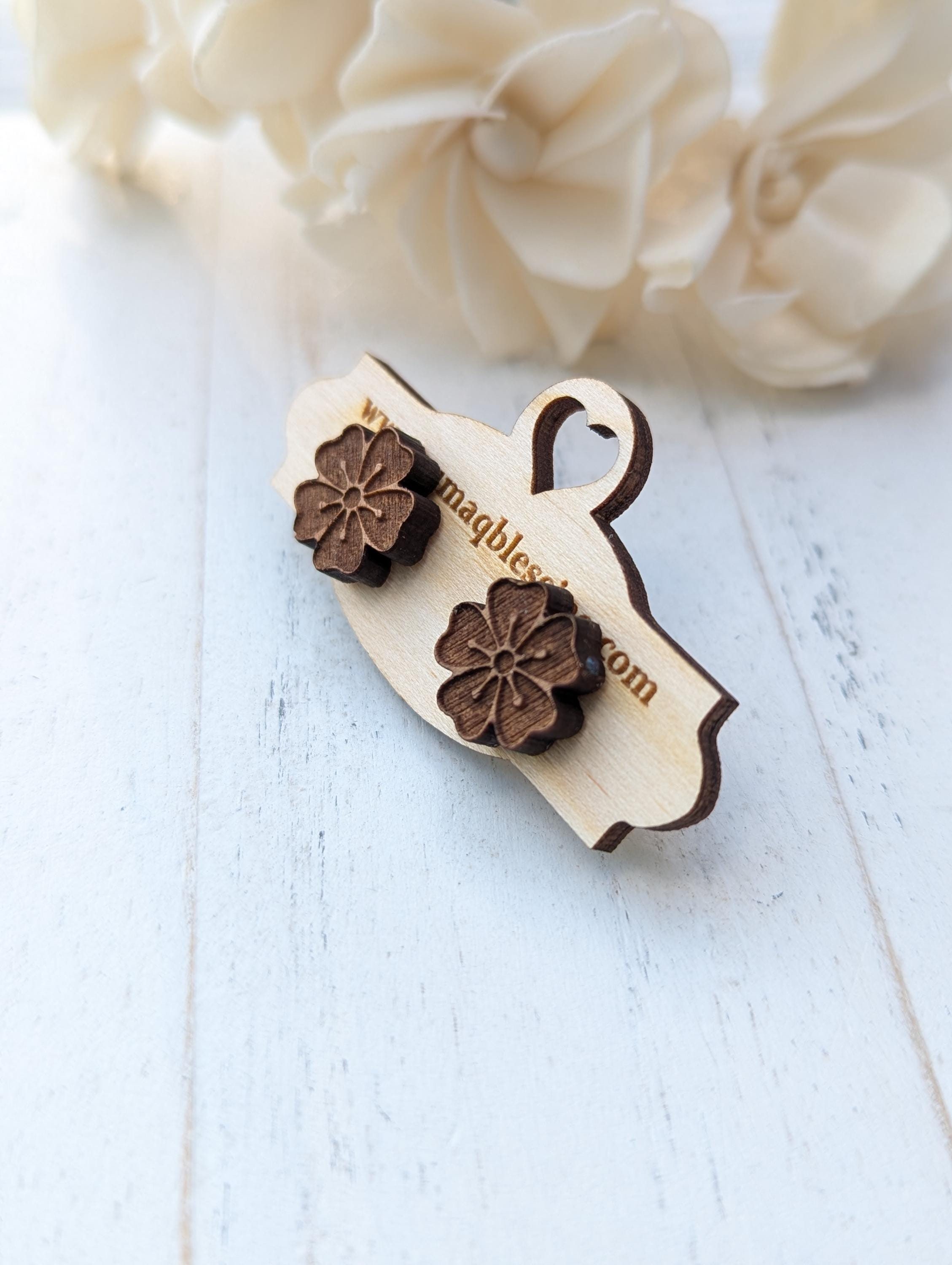 Stud Wood Earrings, Earrings Stud, Flower Minimalist