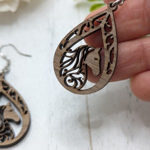 Horse Wooden Earrings, Horse Earrings, Dangle Horse Wood Earrings, Cowgirl Earrings gift, Gift for a  horse lover