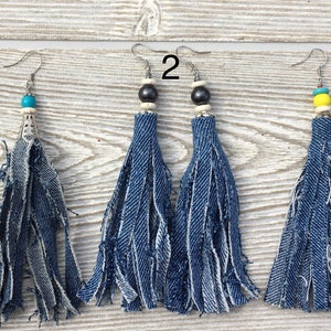 Fringe Denim Earrings For Women, Statement Long Fringe Denim Earrings, Fringe Tassel Dangle Earrings for Her