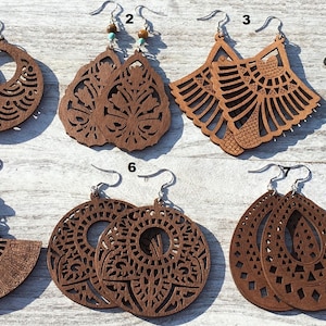Large Wooden Earrings, Mandala Dangle Wood Earrings, Lightweight Earrings, Dangle Wooden Earrings
