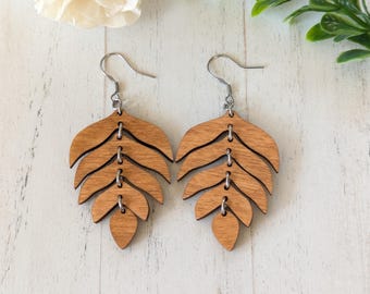 Dangle Wooden Earrings, Wooden Earrings Leaves, Dangle Wood Earrings , Black Wood Earrings, Walnut Wood Earrings