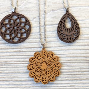 Wooden Necklace for Women, Mandala Wooden Necklace for Women, A Perfect gift for a Fifth Wedding Anniversary