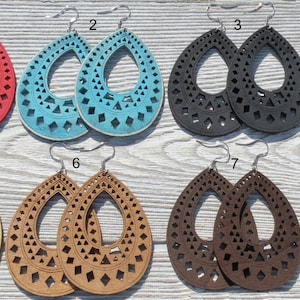 Teardrop Wooden Earrings, Wooden Earrings Gifts, black wooden earrings, Wooden Earrings for Women, Wood Earrings, White Wood earrings