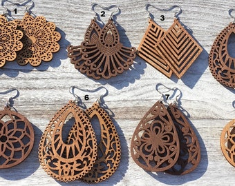 Mandala Wood Earrings,  Wooden Earrings, Wooden Earrings for women, Laser Engraved Earrings, Lightweight Earrings, dangle earrings