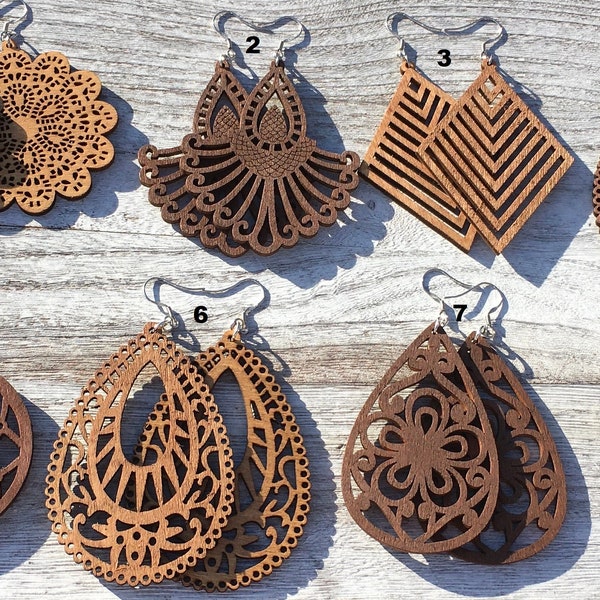 Mandala Wood Earrings,  Wooden Earrings, Wooden Earrings for women, Laser Engraved Earrings, Lightweight Earrings, dangle earrings
