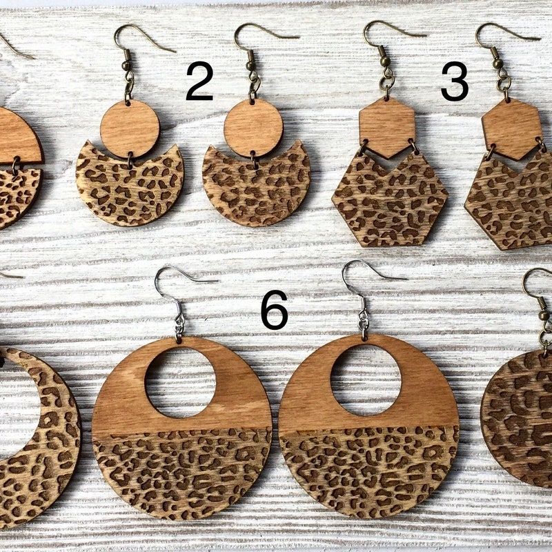 Camel & Leopard Reversible Wood Earrings
