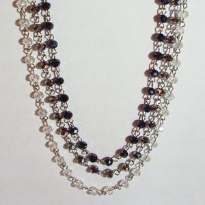 Silver and black 3-strand bead necklace with matching earrings - 18&quot;, 20&quot; and 22&quot; lengths - Necklace and earrings set - Tri-strand necklace