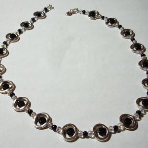 Silver and black necklace - Glass and metal beaded 18&quot; necklace - Black and silver necklace - Elegant necklace - Unique necklace