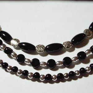 Black and silver necklace - 3-strand beaded necklace - Tri-strand necklace - Multistrand necklace - Statement necklace - 17 to 21 inches