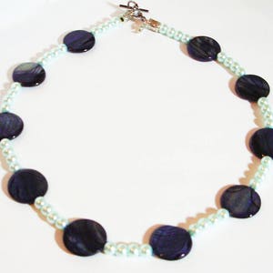 Blue necklace - Blue & black shell and blue glass beaded 18&quot; necklace - Shell necklace - Light blue and dark blue - Shell necklace