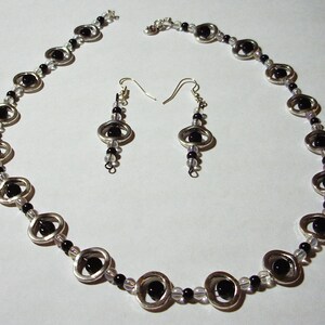 Silver and black necklace - 18-inch beaded necklace and earrings - Necklace and earrings set - Silver and black - Elegant necklace