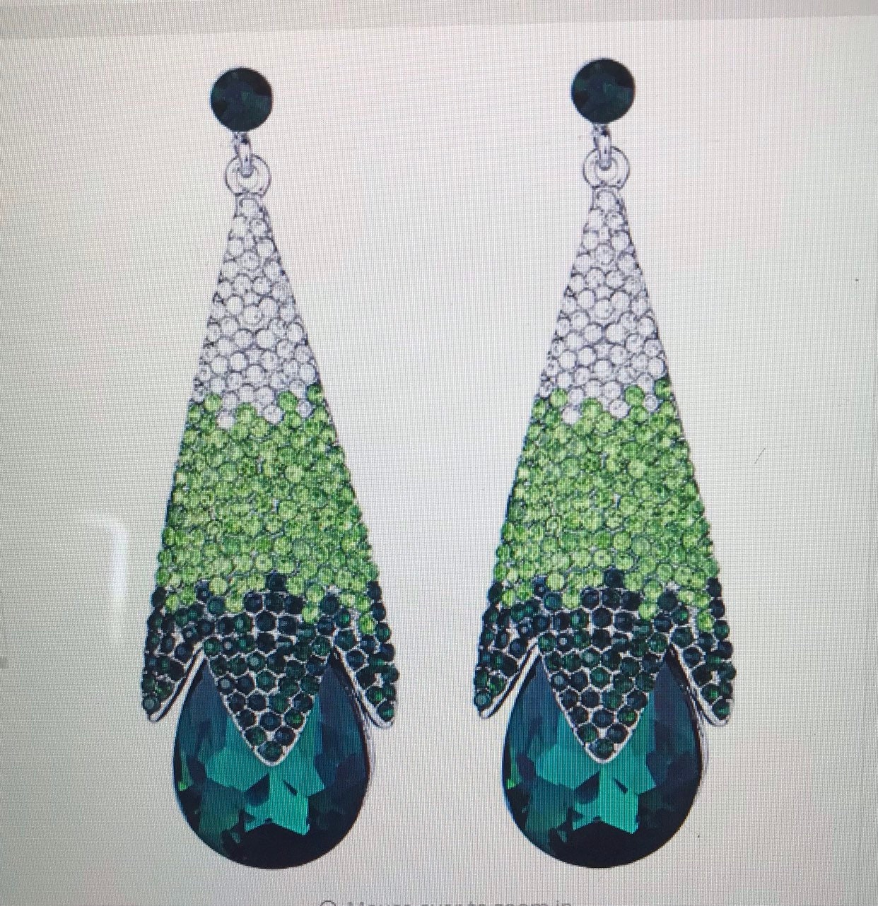 Ombre Emerald Green Chandelier Earrings Silvertone And Sparkly Statement Party Evening Pierced Post