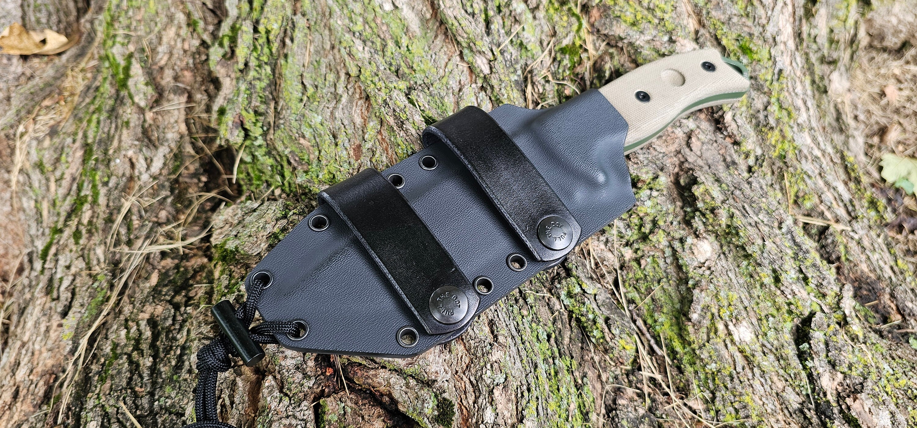 ESEE ESEE-5 custom kydex sheath, Scout Carry, Paracord Lanyard, Mini Firesteel, Pancake