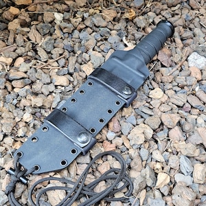 KA-BAR 1245 TANTO Fighting Custom Kydex Sheath,Mini Firesteel, 550 Mil-Spec Paracord, Scout Carry Straps, Pancake Style