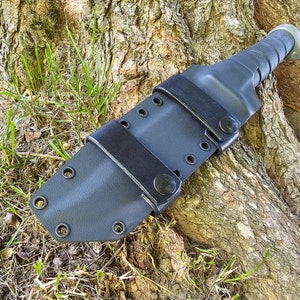 KA-BAR D2 Extreme Knife custom kydex sheath, Scout Carry, Leather Scout Straps, pancake