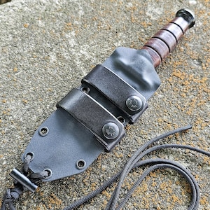 KA-BAR 1250 series USMC "Short" custom kydex sheath, Scout Carry, Paracord Lanyard, Mini Firesteel, Pancake