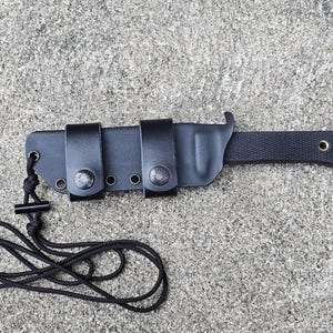 Cold Steel SRKC SRK-C custom kydex sheath, Scout Carry Leather Straps, Paracord Lanyard, Mini Firesteel, Taco Style