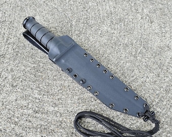 KA-BAR 1266 Modified Tanto Custom Kydex Sheath,Mini Firesteel, 550 Mil-Spec Paracord, Offset Drop Leather, Pancake Style
