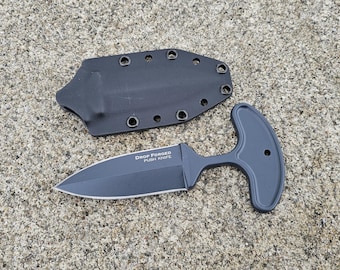 Cuchillo Cold Steel "Drop Forged 4" PUSH Knife". Funda Kydex personalizada, estilo Pancake 2.0, con enganches para cinturón opcionales. Cuchillo no incluido, solo la funda.