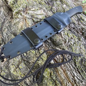 Cold Steel OSS, custom kydex sheath, Scout Carry, Leather Scout Straps, mini-Firesteel, Paracord Lanyard, pancake