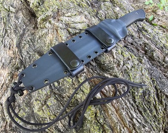 Cold Steel OSS, custom kydex sheath, Scout Carry, Leather Scout Straps, mini-Firesteel, Paracord Lanyard, pancake