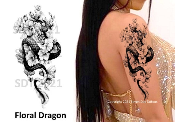 Floral Dragon Temporary Tattoo | Etsy