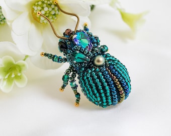 Little Embroidered  bug brooch beaded Insect jewelry pin beetle brooch