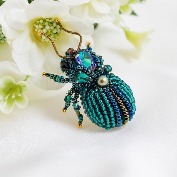 Little Embroidered  bug brooch beaded Insect jewelry pin beetle brooch