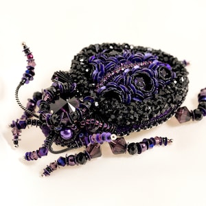 Purple Beaded bug brooch Embroidered Insect pin  Beetle jewelry Flower bug brooch Embroidered insect Beaded beetle