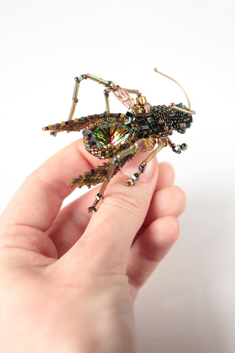 Beaded Brooch With Crystal Insect Jewelry Pin Etsy