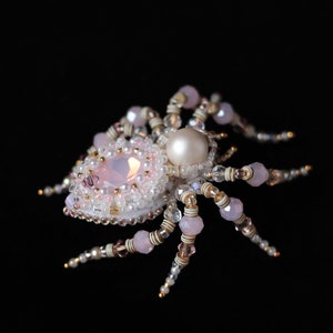 White Pink Spider brooch Halloween jewelry Embroidered brooch Halloween gift Spider jewelry pin Halloween brooch Beaded insect brooch